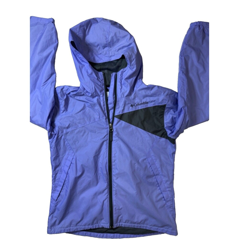 Columbia Size M(10/12) Girl Purple Hooded Full Zip Windproof Outdoor Jacket 0150